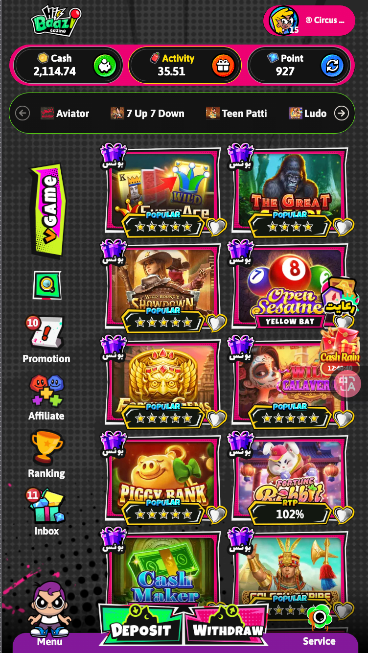 HiBaazi Casino Game Lobby