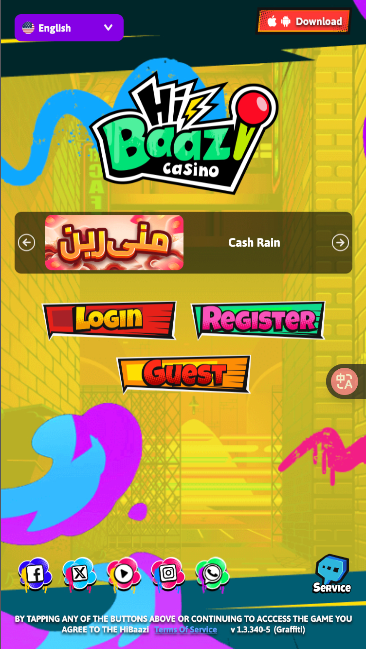 HiBaazi Casino Homepage - Click Register Button